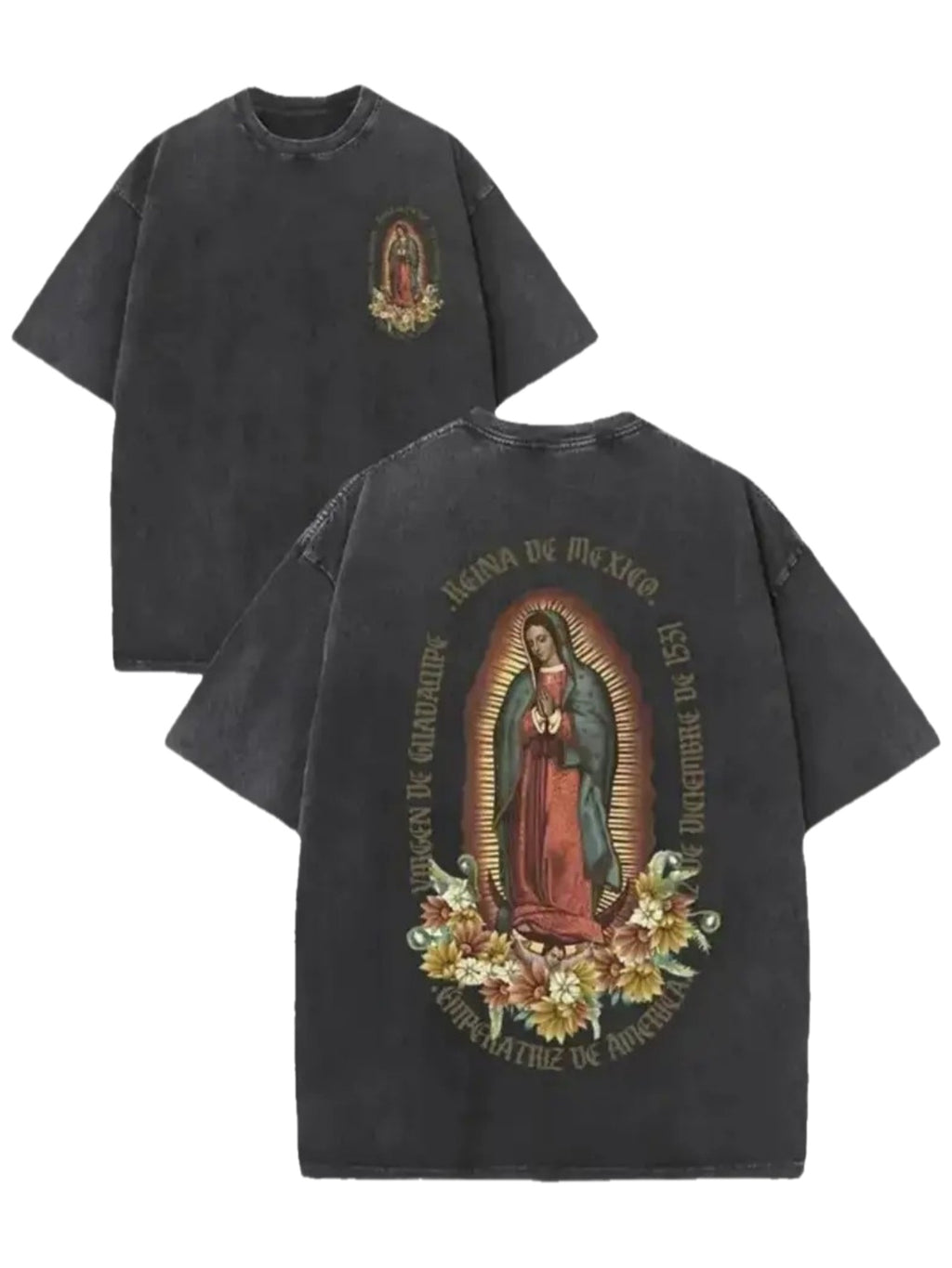 Vintage Mexican Folk Art Graphic T-Shirt - Our Lady of Guadalupe