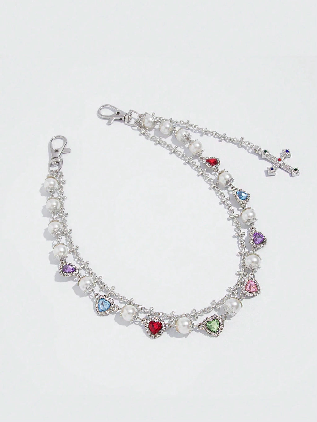 Vintage Pearl & Rhinestone Body Chain - Cross Pendant Belly Chain