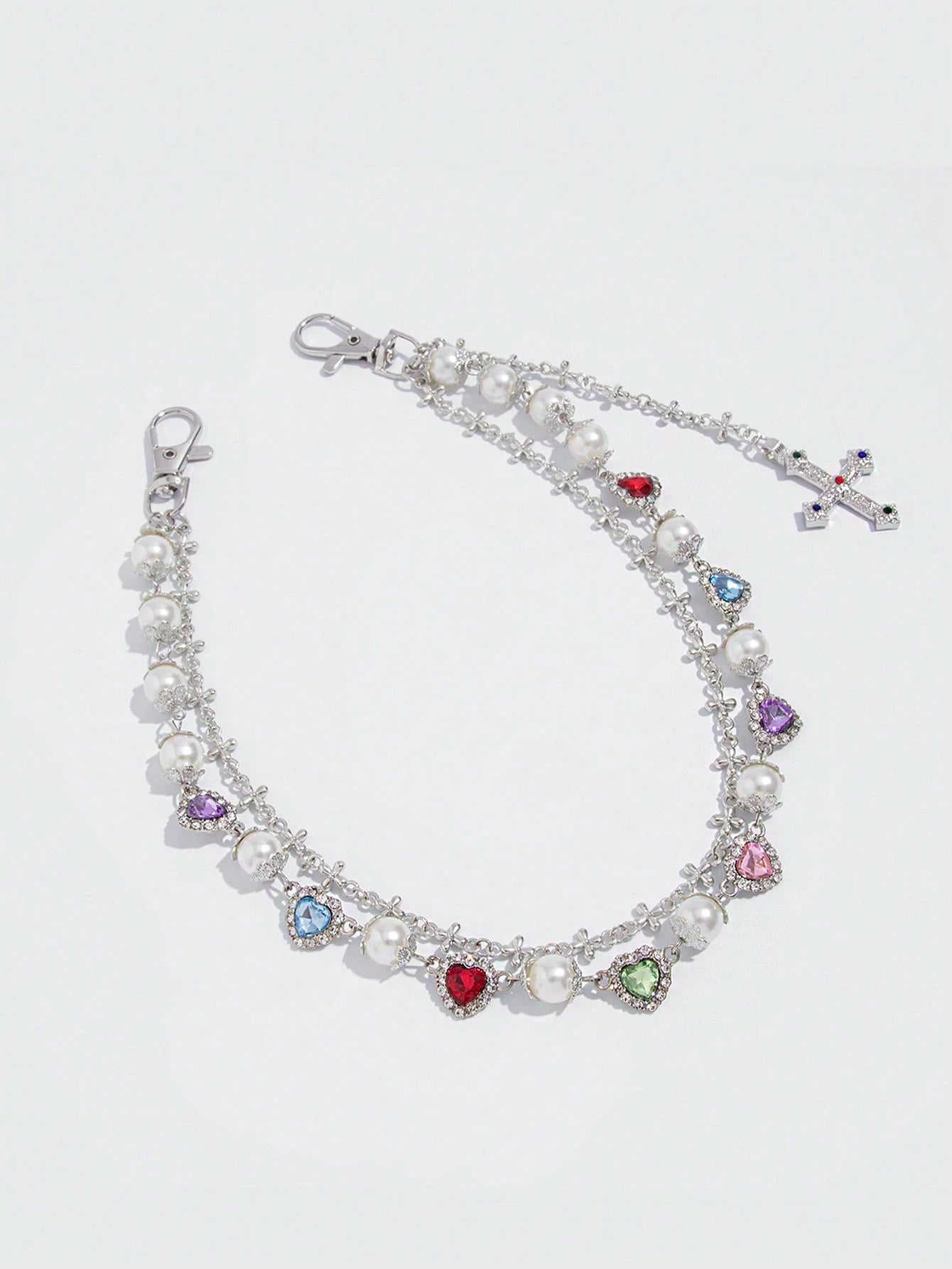 Vintage Pearl & Rhinestone Body Chain - Cross Pendant Belly Chain