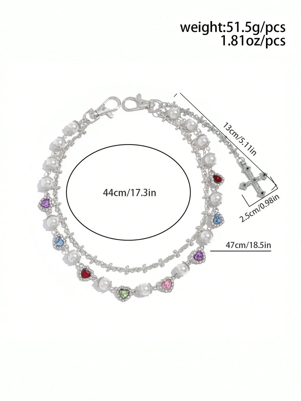 Vintage Pearl & Rhinestone Body Chain - Cross Pendant Belly Chain