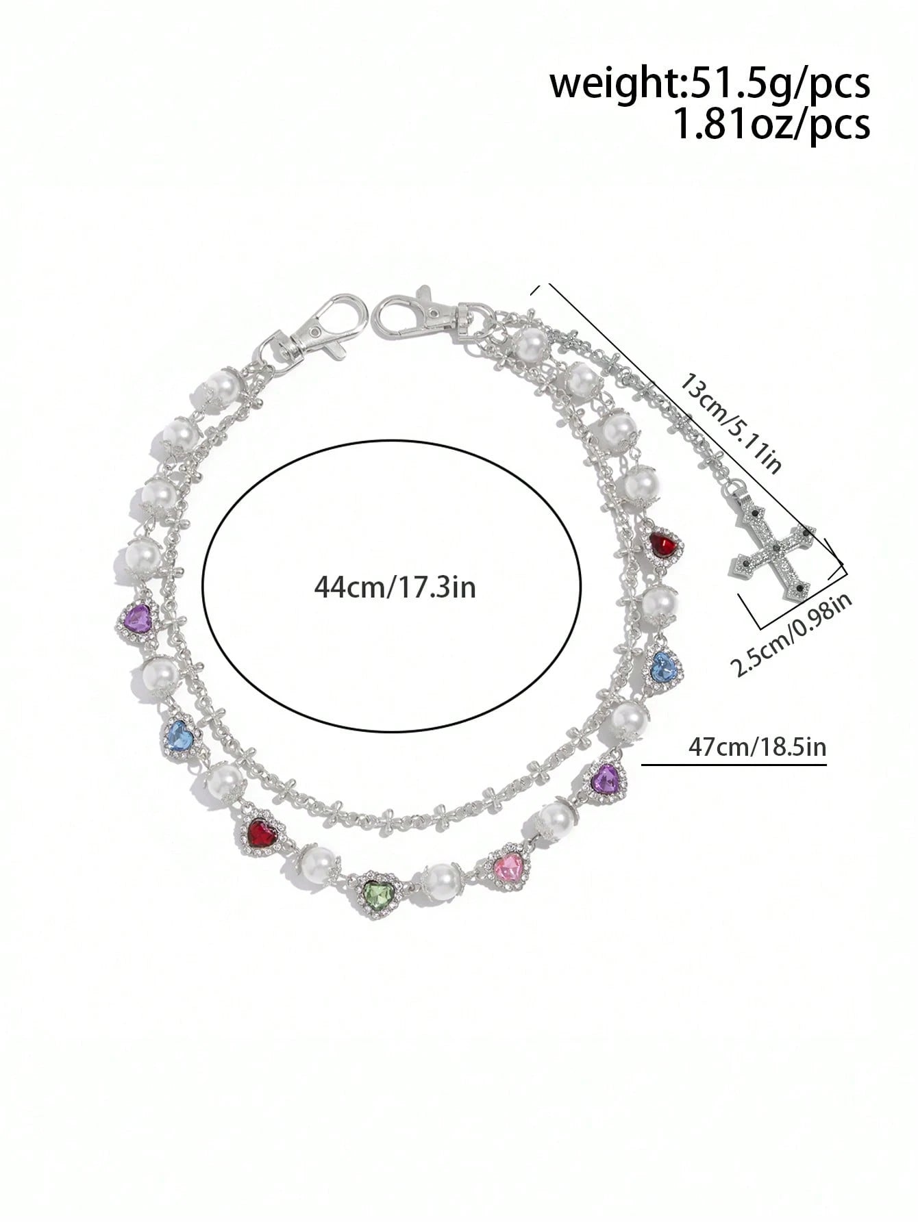 Vintage Pearl & Rhinestone Body Chain - Cross Pendant Belly Chain