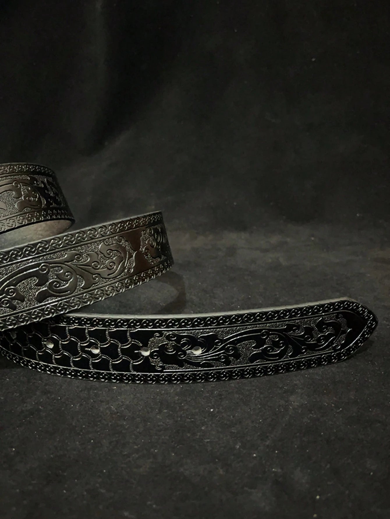 Vintage Gold Pirate Skull Belt - Floral Pattern PU Leather with Alloy Buckle
